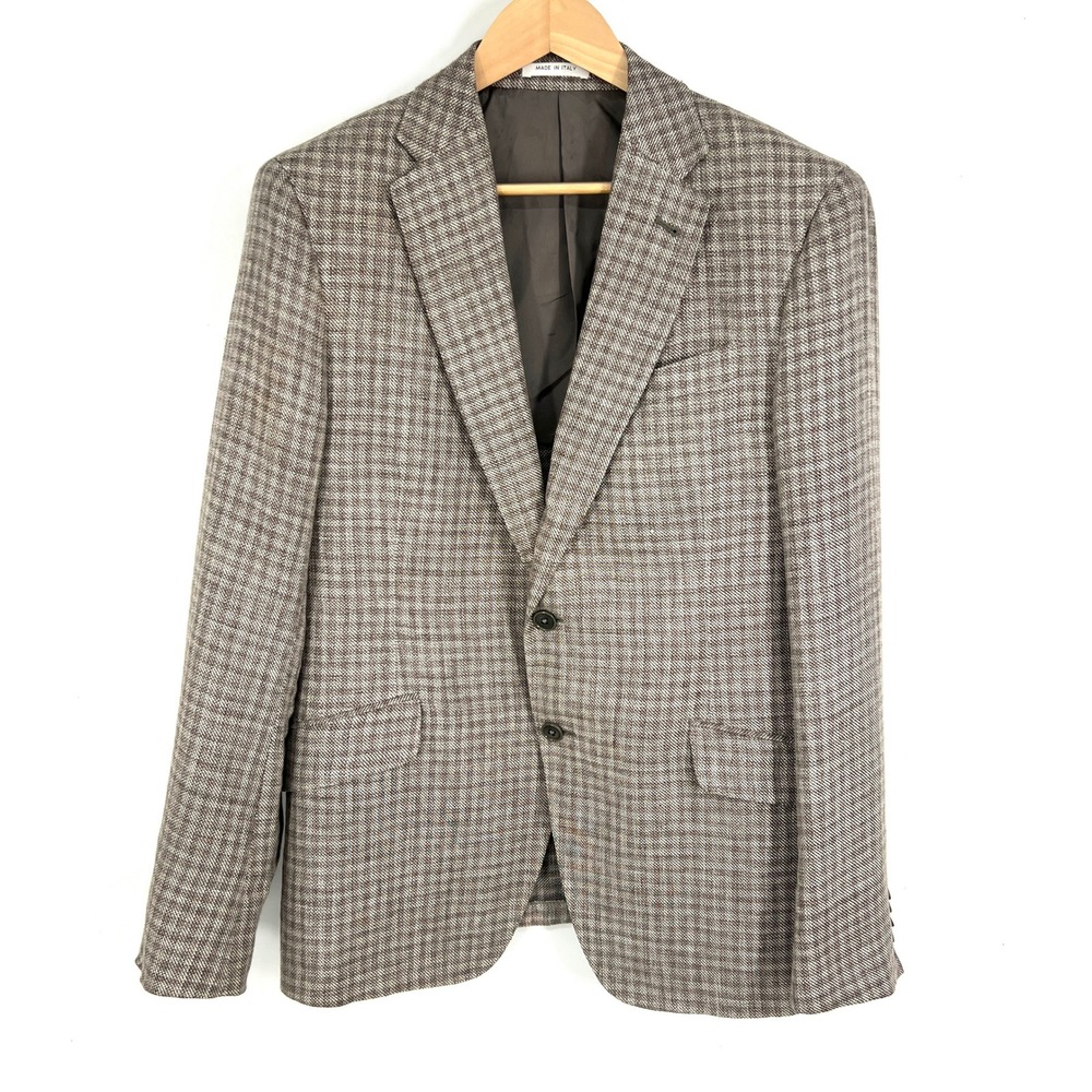 Armani Collezioni Mens Brown Linen Wool Check Blazer Sport Coat Italy‎ 43R NCG90